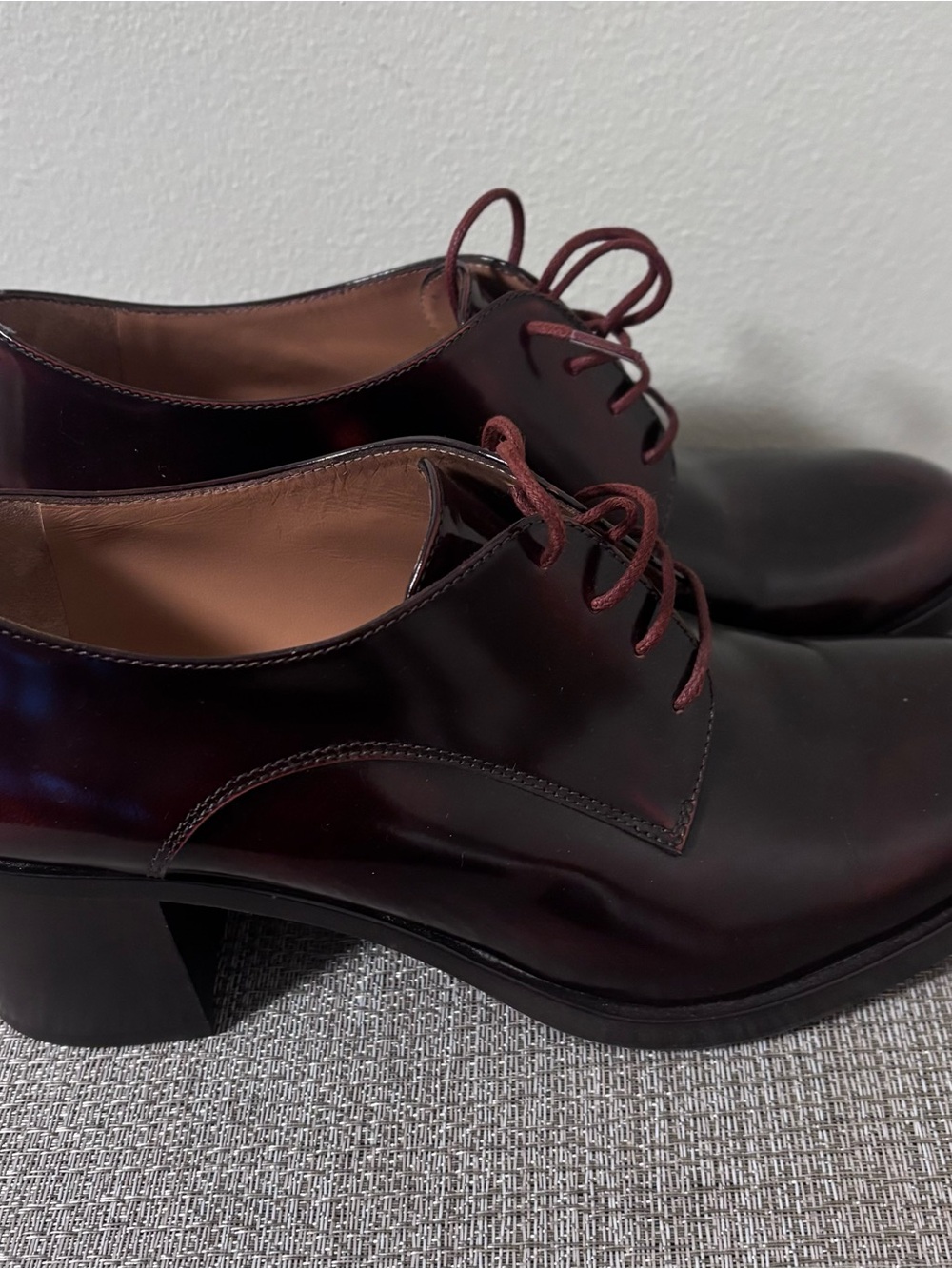 Fratelli Rossetti Burgundy Lace-Up Block Heel Shoes - Picture 2 of 4